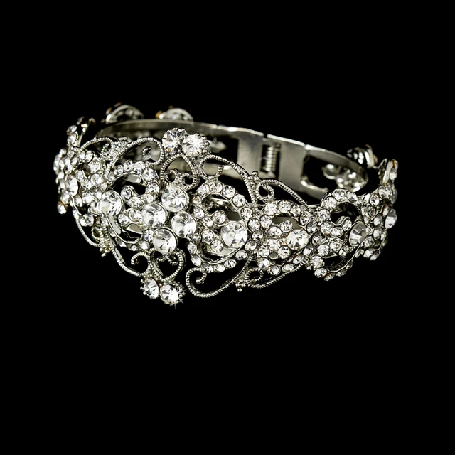 Elegance Silver Vintage Bridal Bracelet Jewelry Look Crystal Elegance Silver Vintage Bridal Bracelet Jewelry Look Crystal Diamante Wedding Cuff Bangle