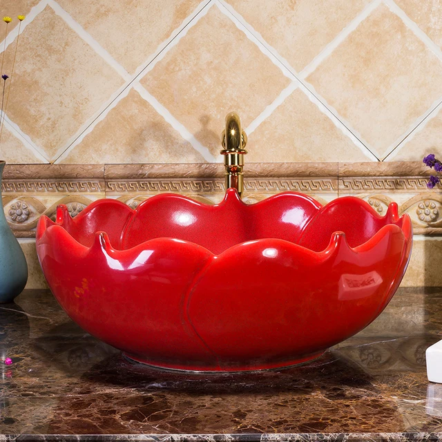 Us 239 68 Flower Shape Europe Vintage Style Ceramic Washing Basin Bathroom Counter Top Bathroom Sink Chinese Bowl Sink In Bathroom Sinks From Home