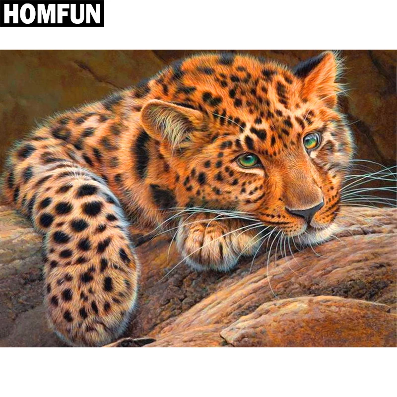 Алмазная живопись HOMFUN картина животное леопард с полными квадратными/круглыми