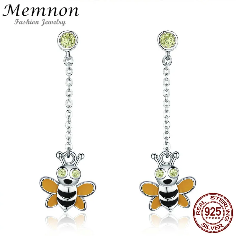 

Memnon fashion earing 925 Sterling Silver dangle Trendy Bee Enamel Long chain drop Earrings For Women brincos earring Jewelry