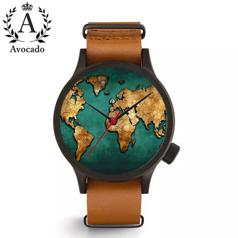 watch with world map Avocado Fashion Brand Women Watches World Map Watch Travel Watch