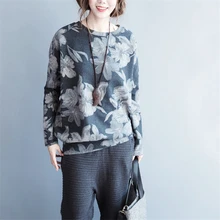 Johnature, женские футболки с цветочным принтом, о-образный вырез, рукав летучая мышь, весна, Новые Топы, серые Короткие Свободные повседневные толстовки, хлопковые футболки