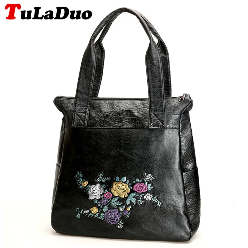 

Fashion Flower Large Tote Bags For Women Leather Handbags Alligator Famous Brand Woman Shoulder Bag Big Zip Bolsa Feminina sac