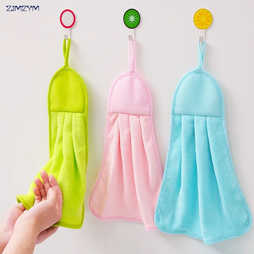

1PC wholesale Coral velvet cartoon hanging kitchen towel super absorbent towel towel is soft and comfortable cleaning