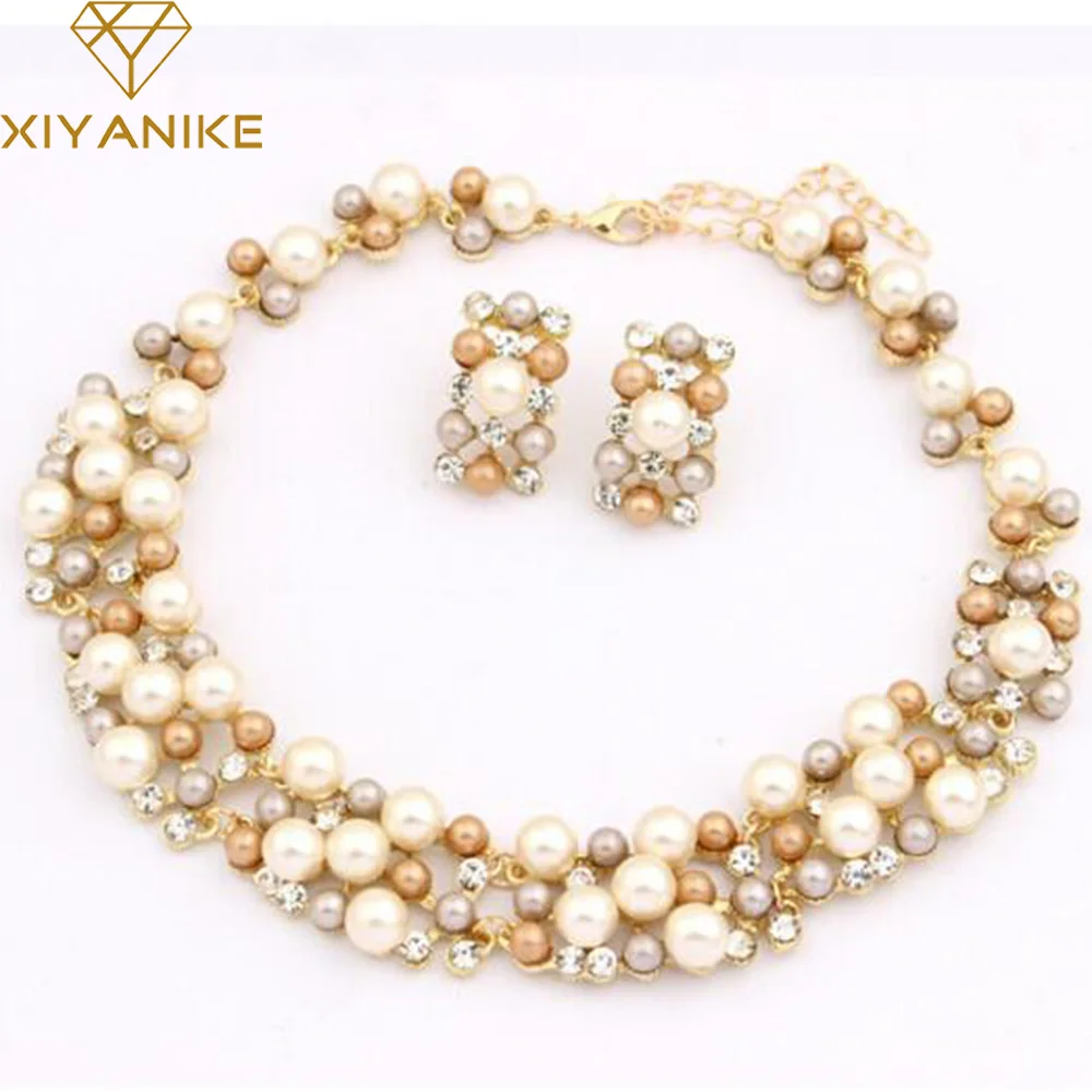 

New Fashion Jewelry Set Necklace Statement Stud Earrings Women imitation pearl Jewelry Set For Women Wedding Jewelry N383
