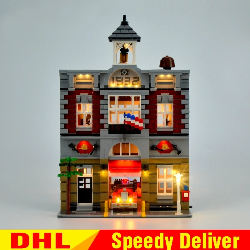 

Lepin 15004 DIY Led Light City Street Fire Brigade Model Building Kits Set Blocks Bricks lepins toys Clone lepinings 10197
