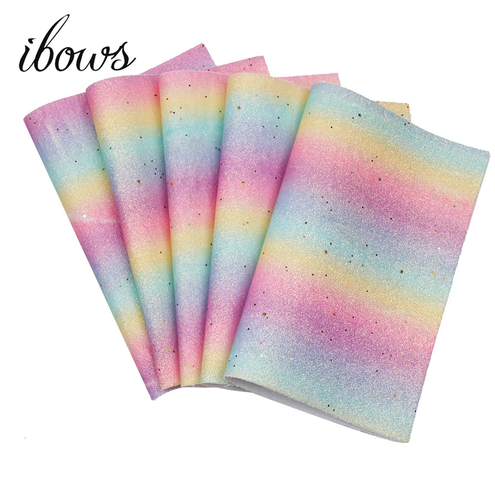 

IBOWS 22*30cm Chunky Glitter Synthetic Leather Fabric Sheet Rainbow Shiny Glitter DIY Hairbow Accessories Handmade Bag Materials