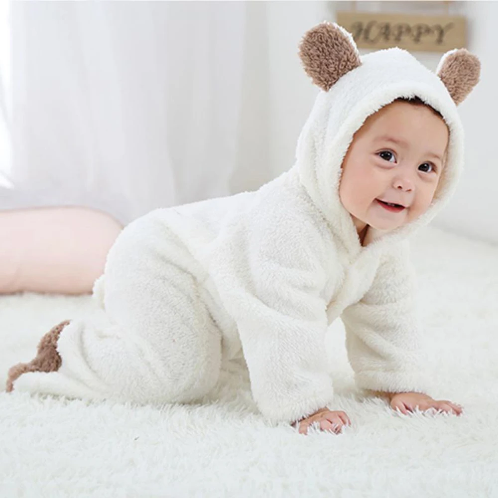 

Autumn Baby Clothes Flannel Baby Rompers Newborn Clothes Baby Girl Romper Cartoon Animal 3D Bear Ear Romper Soft Infant Jumpsuit
