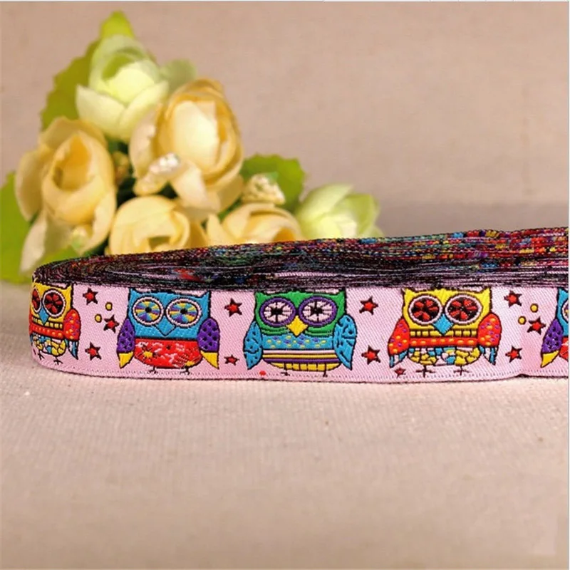 

2016 NEW 5/8 '(16 mmx10yards) Multi color cartoon Owl100% Polyester Woven Jacquard Ribbon for DIY Dog collar Free Shipping