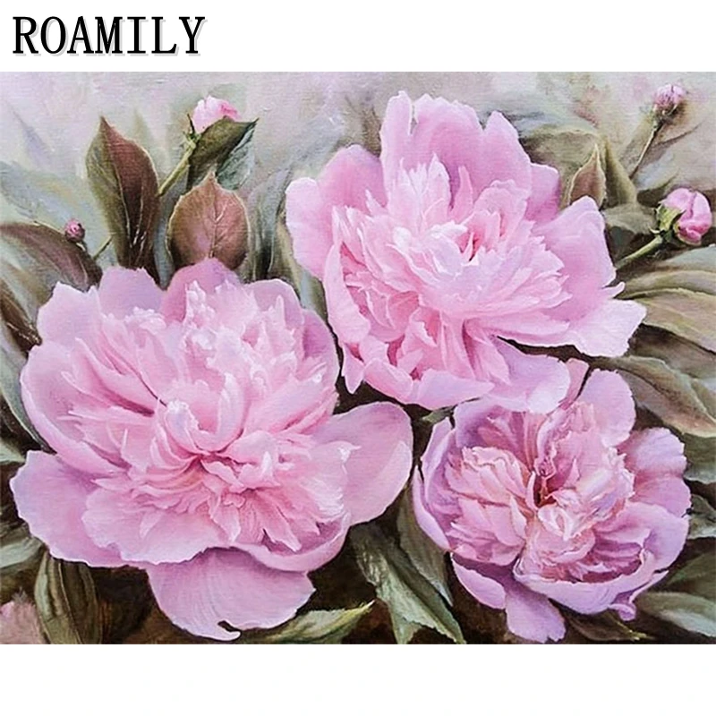 

Roamily,Broderie Diamant,Pink Peonies In Full Bloom,5D Diy Diamond Painting Full Drill Resin,Daimond Painting Volledig