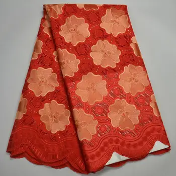 

Most popular Red Swiss voile lace fabric 2018 African Swiss lace fabric high quality with Rhinestones for wedding dress VV-14