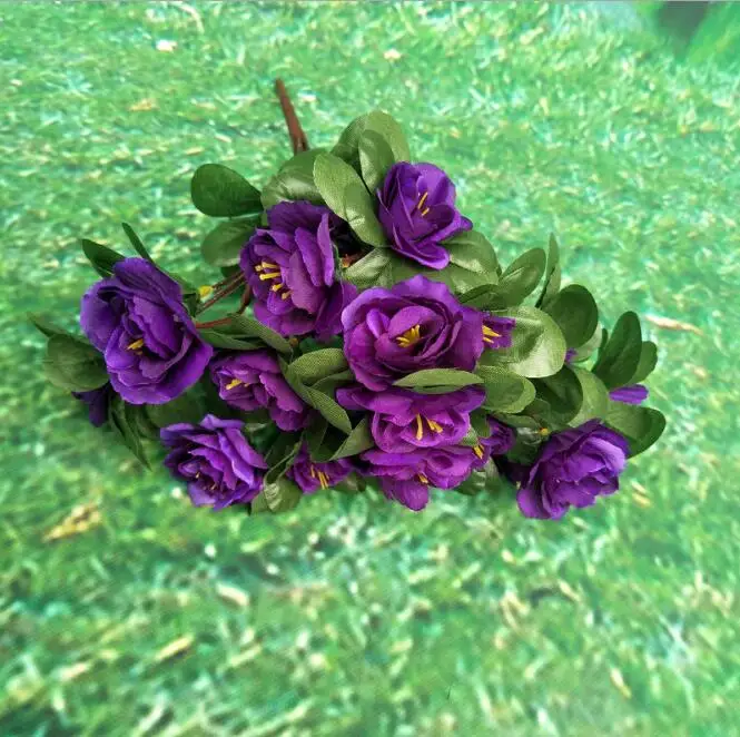 10 шт., Искусственный Цветок Азалии, 21 головка/шт, шелк, открытая Роза, искусственный гибискус, 12,6 дюймов, для свадебного украшения дома - Цвет: Фиолетовый