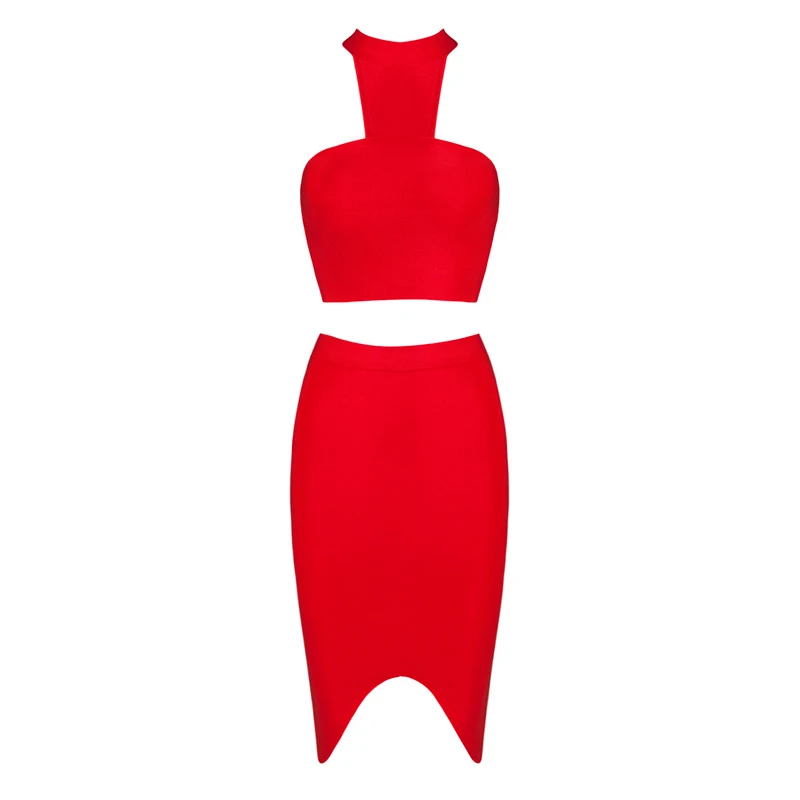

New Design Slash Neck 2 Two Sets Sexy Sleeveless Short Mini Bandage Dress Zippers Bodycon Women Two Sets Celebrity Party Club