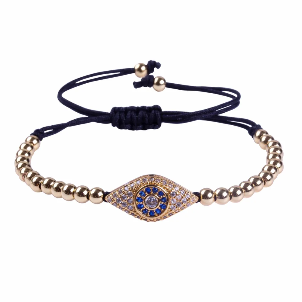

Anil Arjandas Men Bracelet Evil Eye Connector Micro Pave Clear Blue CZ & 4mm Round Beads Women Jewelry Braided Macrame Bracelet
