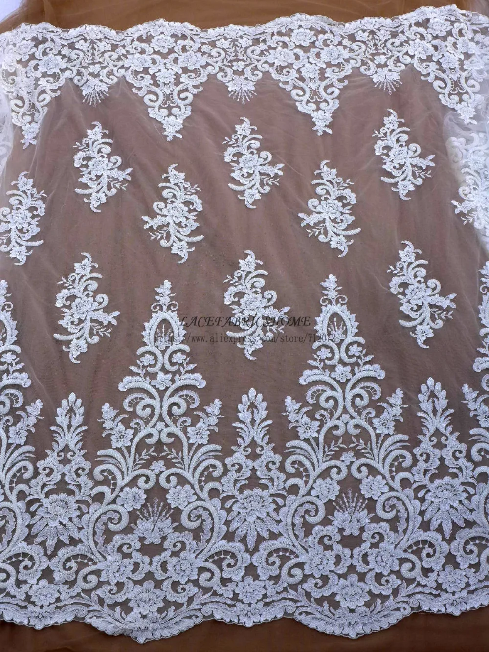 La Belleza запасная белая Тяжелая Бисероплетение Блестки Свадьба/вечернее/платье для шоу кружевная ткань 51 ''ширина