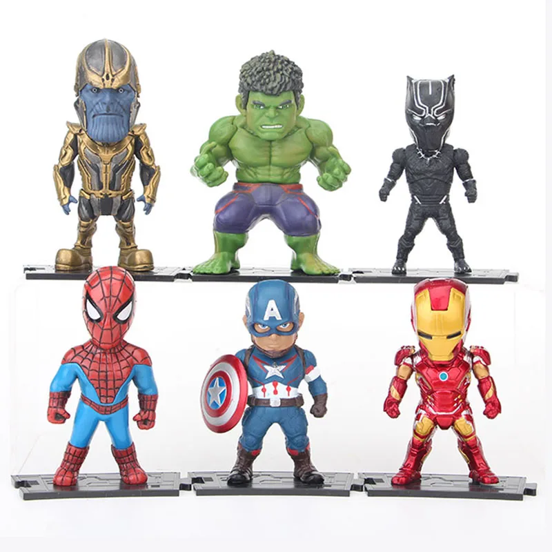 Avengers Thanos 6pcs/set Mini Action Figures Iron Man Spider Man Black