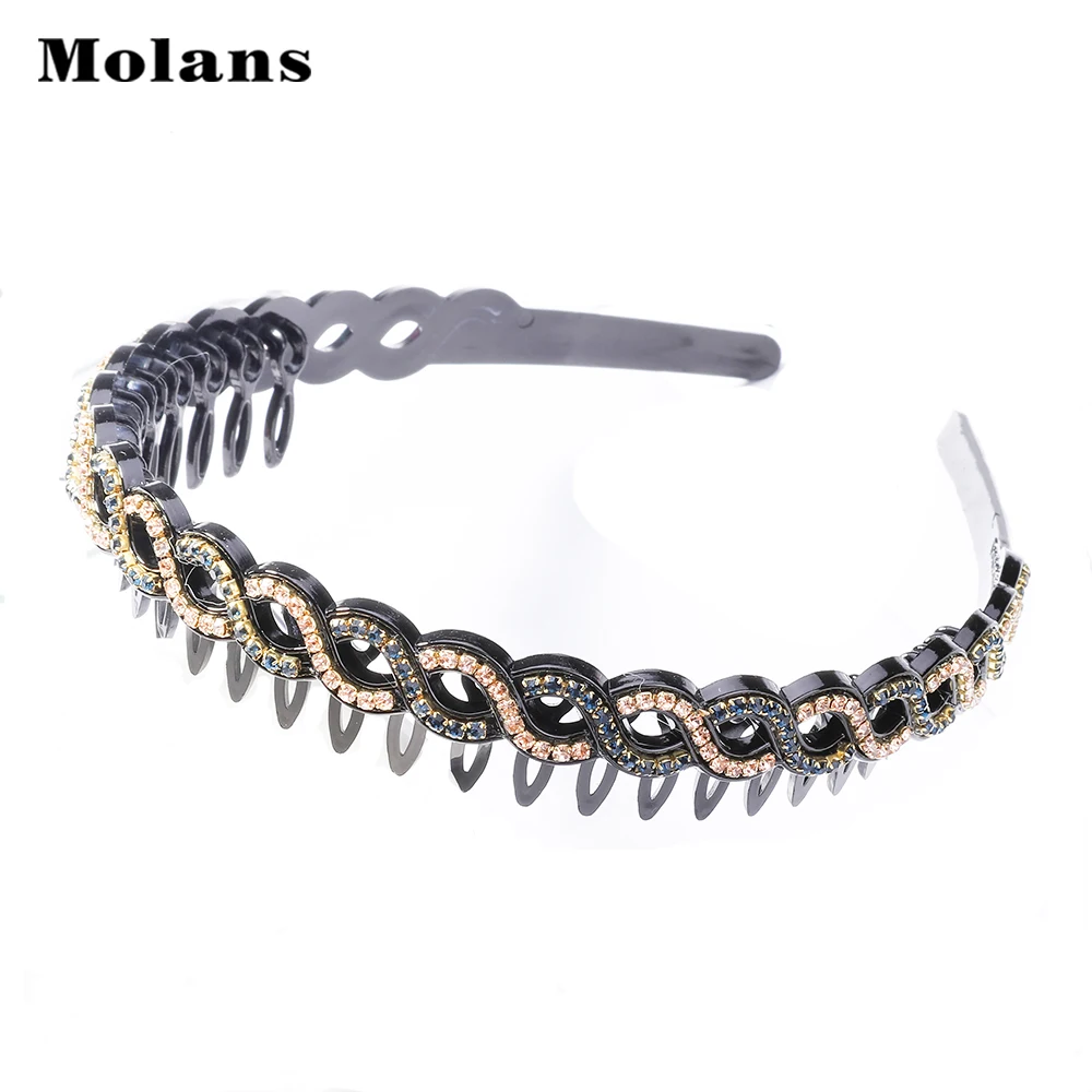 

Molans Hand-Set Artificial Diamond Headband With Tooth Comb Anti-Slip Fixed Headgear Wide Female Hair Accessories