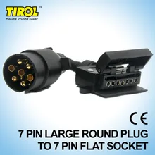 TIROL T21579b 7 Pin Plug Connector Trailer Boat Truck Car Adaptor 7 Pin Flat Socket to 7 Pin Large Round Plug