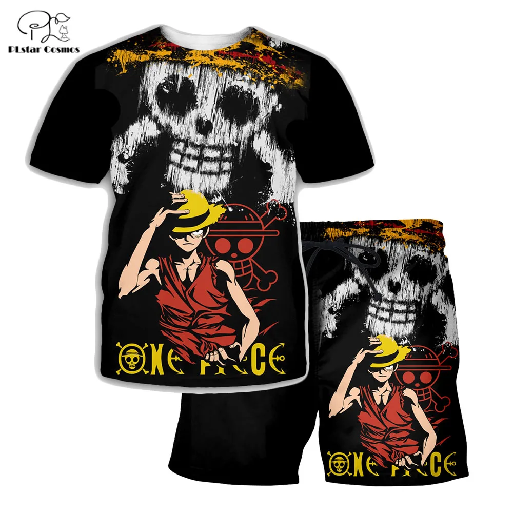 

PLstar Cosmos Summer T Shirts Men Anime Printed Monkey D. Luffy 3D T-Shirt and shorts Mens for boy ONE PIECE Suit black apparel