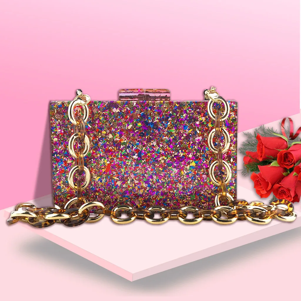 Женская вечерняя сумочка с блестками, с застежкой, цветная акриловая коробка, вечерние сумки, клатч, цепочка, роскошный бренд, женская сумка-мессенджер, кошелек для телефона