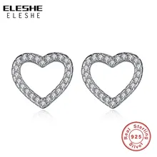 ELESHE День Святого Валентина полое сердце серьги-гвоздики Кубический Цирконий 925 серебро серьги для женщин модные ювелирные изделия