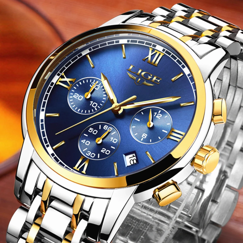 LIGE Luxury Brand Watches Men Fashion Sport Military Quartz Watch Men Full Steel Business Waterproof Clock Man Relogio Masculino