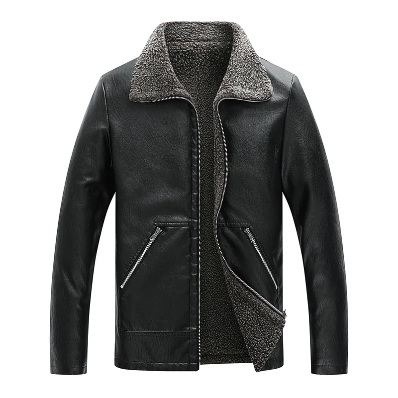High Quality Leather Jacket Men's Winter Warm Lamb Jackets Thick Coat