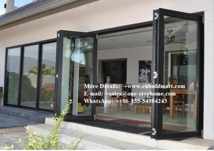 Двойная полая стеклянная Складная Дверь из алюминиевого сплава, двухслойная стеклянная дверная система плавно увеличивает открывающееся