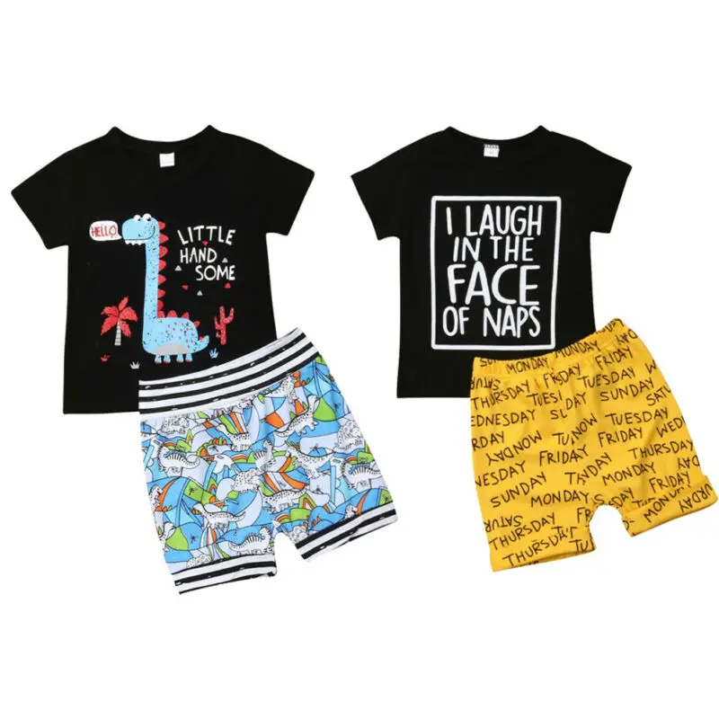 

New Cute Toddler Kids Baby Boy Summer Clothes Dinosaur Tops+Shorts Outfit Set