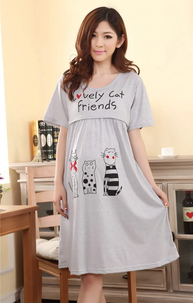 Хлопковая женская домашняя одежда, пижамы для грудного вскармливания, платье для беременных, для кормящих женщин, мультяшная одежда с короткими рукавами