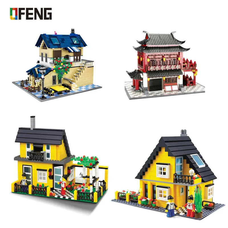 Wange Architecture series Rural villa House Famity Home Figures Building Blocks set children Educational toys Brinquedos Gift