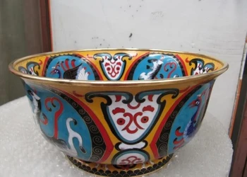 

5 Tibet Royal Bronze Copper handwork cloisonne Enamel Four God Beast Brid bowl