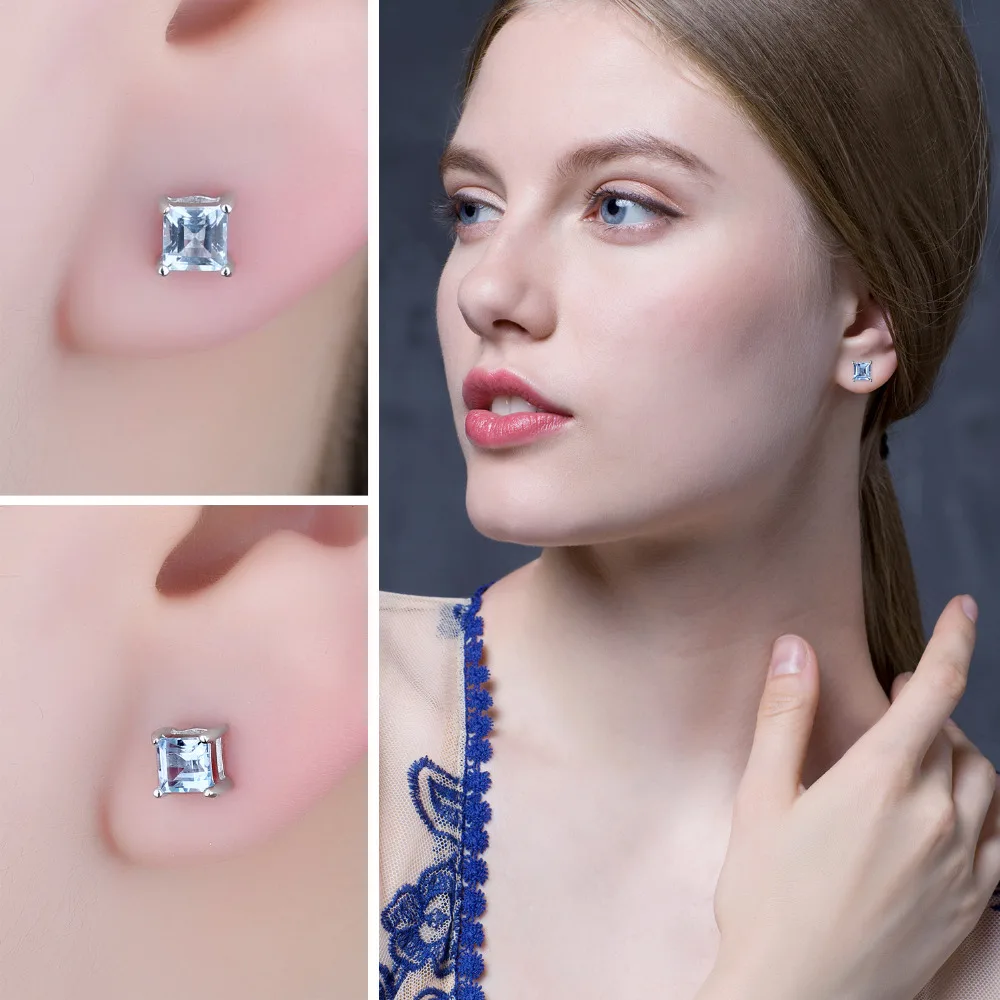 Jewelrypalace квадратный 0.7ct натуральный Небесно Голубой топаз 925 пробы серебряные