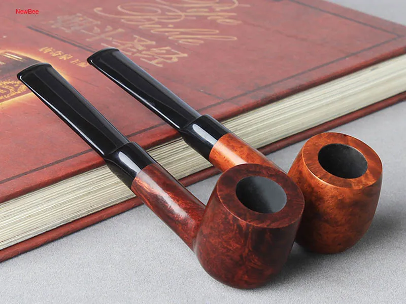 ft5-NewBee Briar Wood Smoking Pipe 2 Different Colors Handmade 9mm Acrylic Saddle Mouthpiece for Men's Gift + Free 10 Smoking Tools Kit