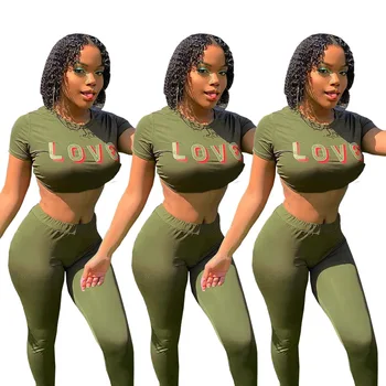 

Spring Summer Women Two Piece Set Top and Pants Plus Size Outfits Tracksuit Sweatsuit Outfit Letter Love Print Active Sets