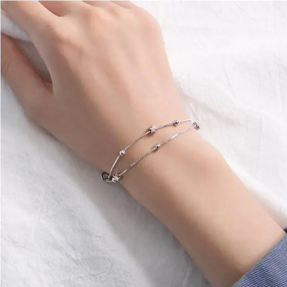 Fashion 925Sterling Solid Silver Jewelry Square Chain Bracelet For Women H204 