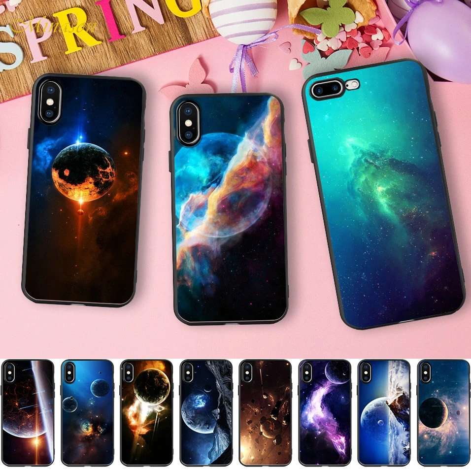 Minason Outer Space Universe Soft Silicone Case for iPhone X 5 5S XR XS