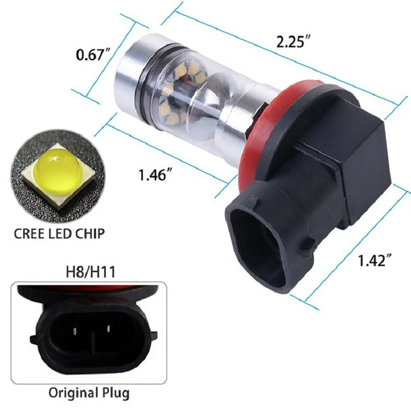 2 шт. Автомобильные светодиодные лампы H8 H11 100 Вт Противотуманные фары 20 SMD 6000K 360 градусов лампы свет Бег фара светодиодные лампы