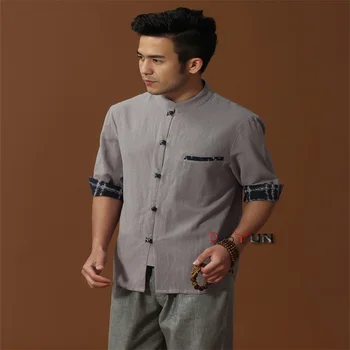 

2016 New Arrival Gray Chinese Men's Cotton Linen Classic Kung Fu Shirt Chinese Button Costume Tang Suit Size S M L XL XXL XXXL