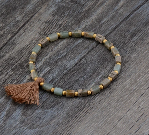 bracelet natural stone bracelets elastic tassel stretched boho tube handmade square