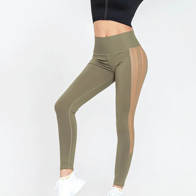 

NORMOV Womens Solid Color Leggings High Waist Mesh Patchwork Skinny Slim Push Up Pants Workout Leggings Casual Fitness Leggings