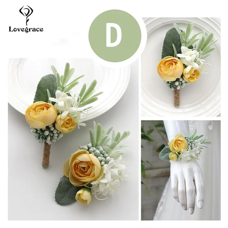 Set 2 Corsetti E 2 Fiori Da Polso Finti In Seta - Rosa E Girasole Per Matrimonio