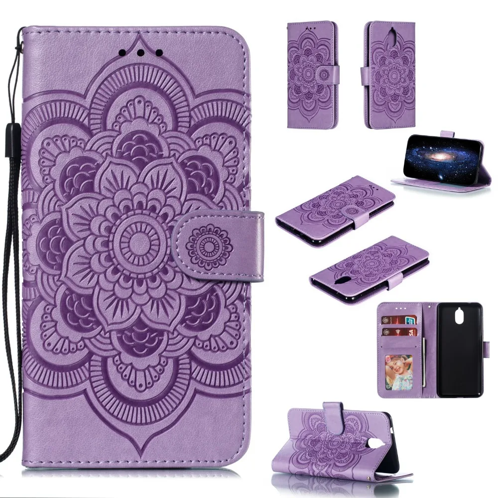 

Vintage Exotic Leather Case For NOKIA3.1 Plus NOKIA3 2018 Wallet Cover 6.26-inch Kickstand With Card Slot Pockets Floral Mandala