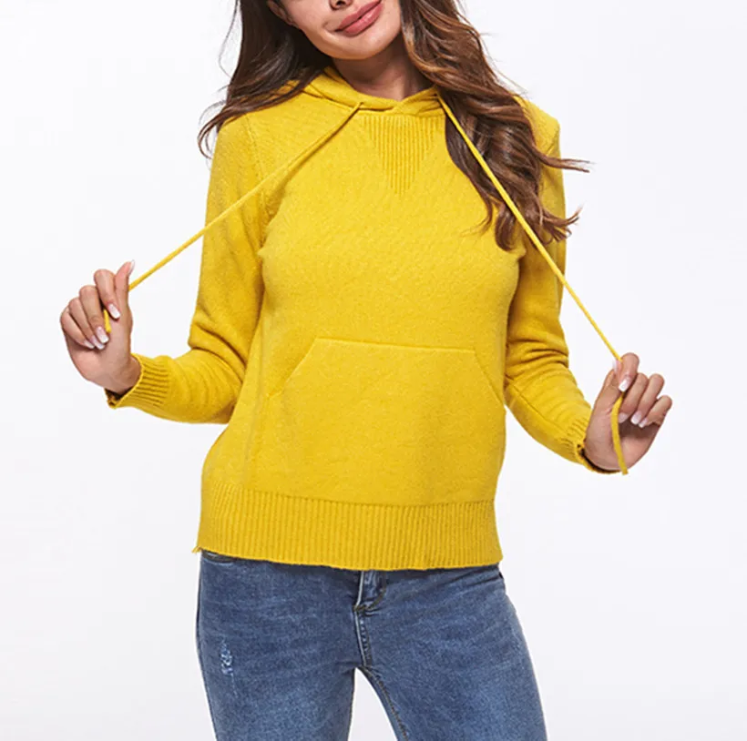 2018 Autumn Sweater Hoodies Pullover with Pockets Pure Color Knit