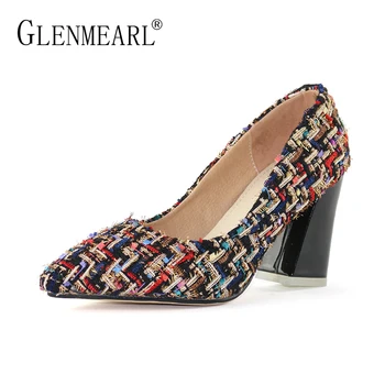 

High Heels Woman Shoes Brand Women Pumps Fashion Plus Size Thick Heels Dress Pumps Pointed Toe Office Ladies Work Shoes Party DE