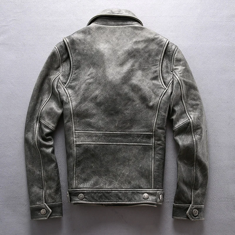 Buy genuine cow skin leather jacket mens casual cowhide leather jacket