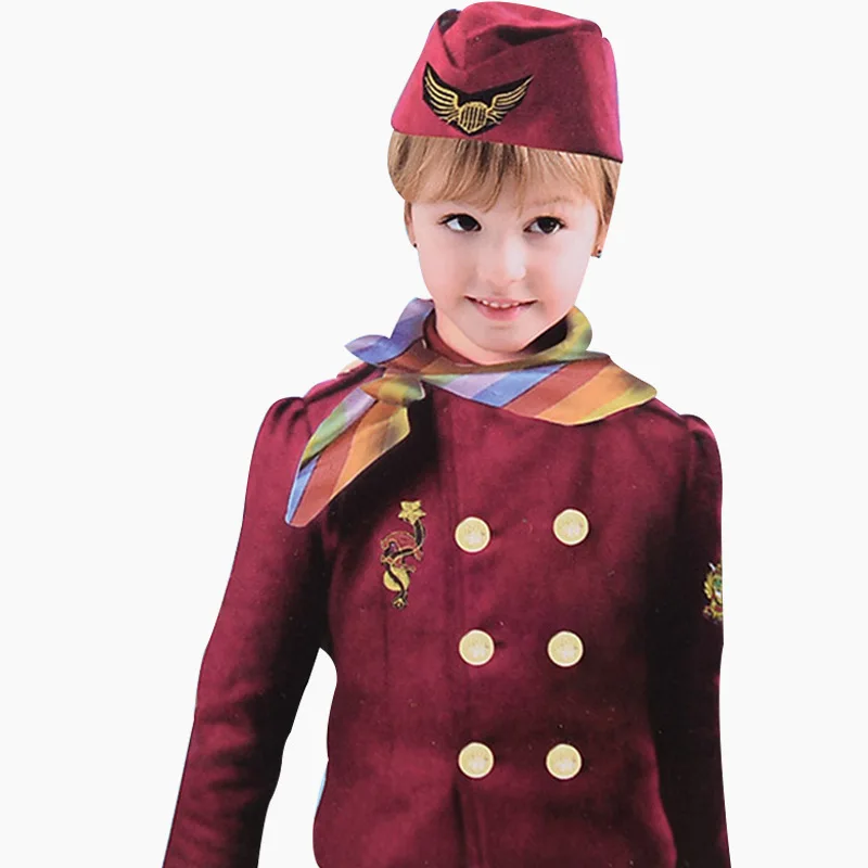 Девушка косплей костюм стюардессы Униформа Air Hostess's красные платья сказочные наряды для карнавала Детские костюмы на Хэллоуин Косплей