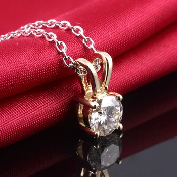 

10K Yellow Gold 1ctw Diameter 6.5mm H color Lab Grown Moissanite Diamond Solitaire Pendant with Silver Free Chain