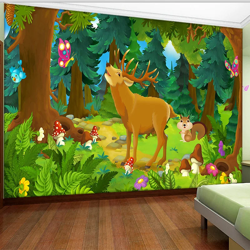 

Custom Any Size Mural Wallpaper 3D Cartoon Children's Room Fantasy Forest Elk Living Room TV Background Waterproof Wall Painting