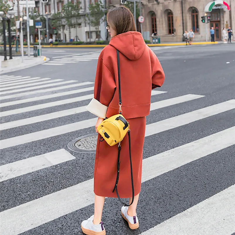 Two-Piece Women's Hooded Skirt Sportswear Sweatshirt Sportswear long sweater skirt women's clothing conjuntos de mujer 3D05 (11)